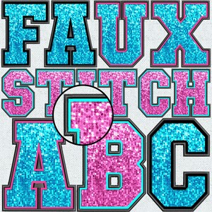 Faux Embroidery Sequin Letters BUNDLE, Faux Sequin Patch, Faux Sequin Letters, Alpha Doodle, College, Stitched Alpha PNG, Faux Stitch, 37FS