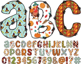 Thanksgiving Clipart Alphabet PNG, Doodle Alphabet, transparente PNG, Gekritzel Buchstaben Herbst Buchstaben, Türkei Kürbis Großbuchstaben Alphabet, 5A