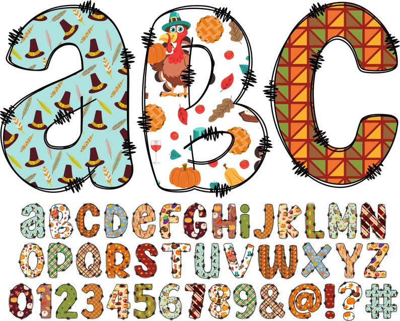 Thanksgiving Clipart Alphabet PNG Doodle Alphabet Clip Art - Etsy