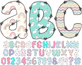 Unicorn Alphabet PNG, Doodle Alphabet Clip Art, Transparent PNG, Doodle Letters Unicorn, Unicorn Letters, Instant Download, Sublimation 28A