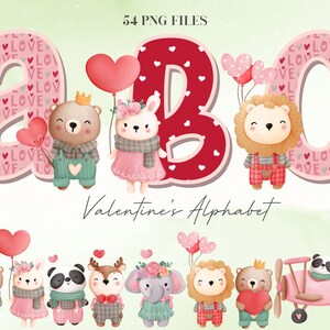 Letras del día de San Valentín PNG, imágenes prediseñadas del alfabeto de amor, Doodle Valentines, cartas de amor, alfabeto de San Valentín, animales lindos, sublimación, 42