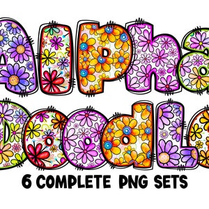 PACOTE Alfabeto Floral de Primavera PNG, Rabisco Alfa Chubby, Flores Doodle, Letras Doodle, Letras de Primavera, Primavera, Sublimação, Pacote Alfa 4AB