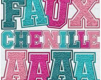 Zestaw liter z haftu syntetycznego Chenille, naszywka z imitacji Chenille, litery z imitacji Chenille, aplikacja syntetyczna, Varsity, Chenille, PNG, Faux Chenille 22FS