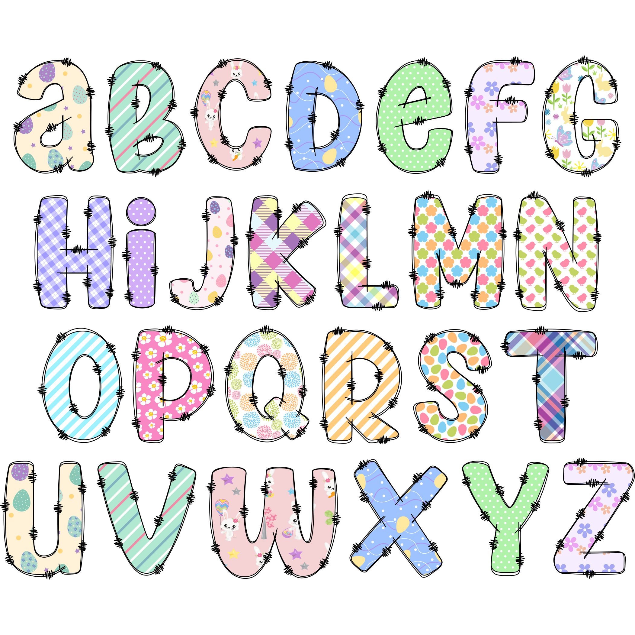 Easter Alphabet PNG Alphabet Clip Art PNG Doodle Easter - Etsy