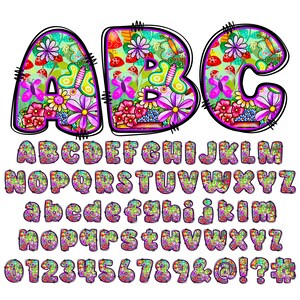 BUNDLE Spring Floral Alphabet PNG, Chubby Alpha Doodle, Doodle Flowers ...