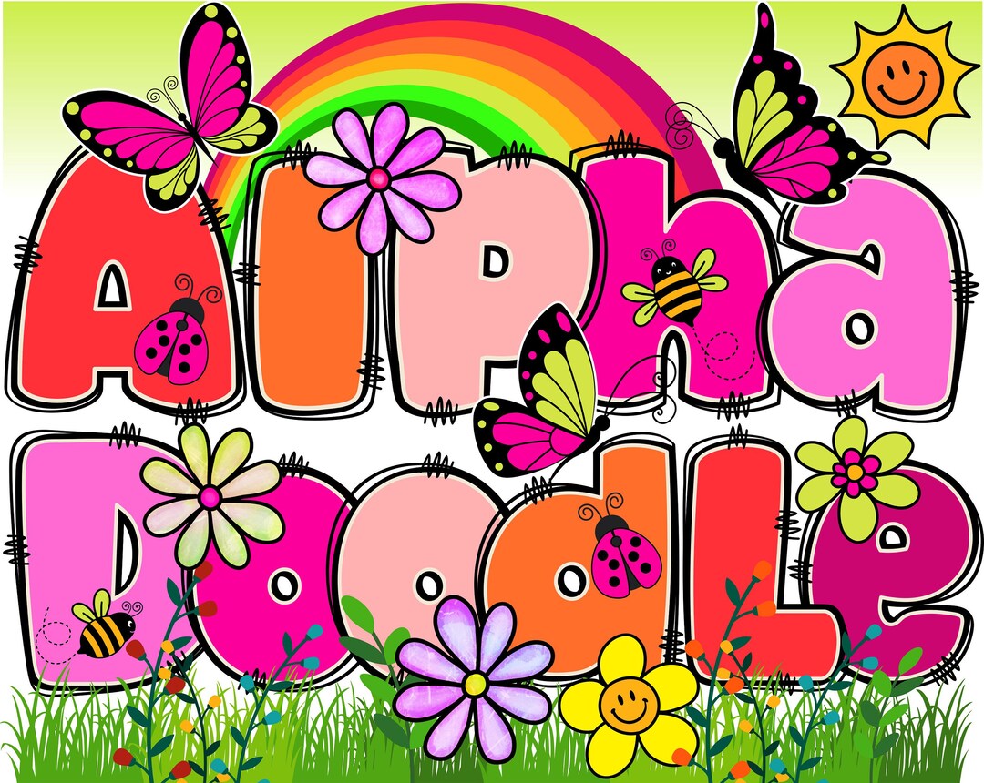 BUNDLE Retro Boho Floral Alphabet PNG, Chubby Alpha Doodle , Retro ...