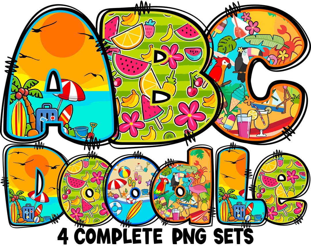 Summer Letters & Numbers PNG, Alpha Doodle, PNG Letters, Summer Doodle