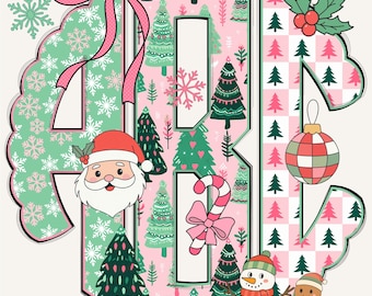Christmas Preppy Monogram, Scalloped Monogram PNG, Coquette Monogram, Pink Christmas, Xmas Preppy Monogram, Santa Claus, Christmas Tree 79CS