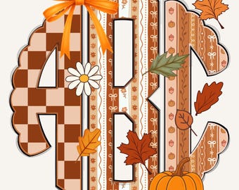 Preppy Retro Höstmonogram Med Gratulationskort, Grandmillennial-monogram, Kokettmonogram, PNG-höst, Boho-monogram, Höst, Rutig, Höst 58CS