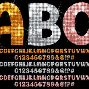 Bundle PNG Glitter Alphabet, Sparkle Clip Art, Letters Alphabet Numbers, Instant, Rose Gold, Gold, Silver Glitter, Glitter Bundle 123B