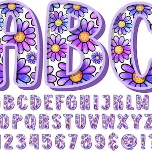 Wiosenny kwiatowy alfabet PNG, Doodle Alpha, Doodle Flowers, Doodle Letters, Alpha Doodles, Fioletowy fioletowy kwiat kwiatowy Doodle, alfabet 8BY