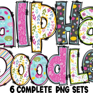 BUNDLE Spring Floral Alphabet PNG, Doodle Alpha, Doodle Flowers, Doodle Letters PNG, Spring Letters, Spring, Sublimation, Alpha Pack 5AP