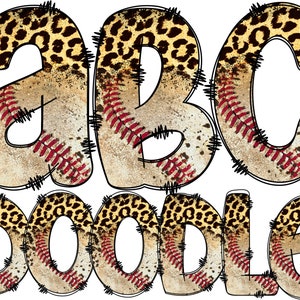 Baseball Letters PNG Leopard, Doodle Alpha, PNG, Stitching Background Pattern Fills, Alpha Doodle, Sports, Sublimation, PNG Doodle 68A