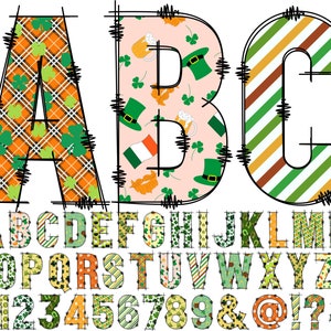 St Patrick&#39;s Day Letters PNG, Shamrock Alphabet Clip Art, Doodle Irish, St Paddy&#39;s Letters, St. Patty&#39;s Alphabet, Clovers, Irish Flag 45C