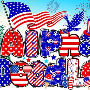 Patriotic Alphabet PNG, 4th of July, Independence Day, Alpha Doodle, PNG Letters, American Doodle, Sublimation, Alpha Pack 21AB