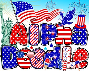 Patriotic Alphabet PNG, 4th of July, Independence Day, Alpha Doodle, PNG Letters, American Doodle, Sublimation, Alpha Pack 21AB