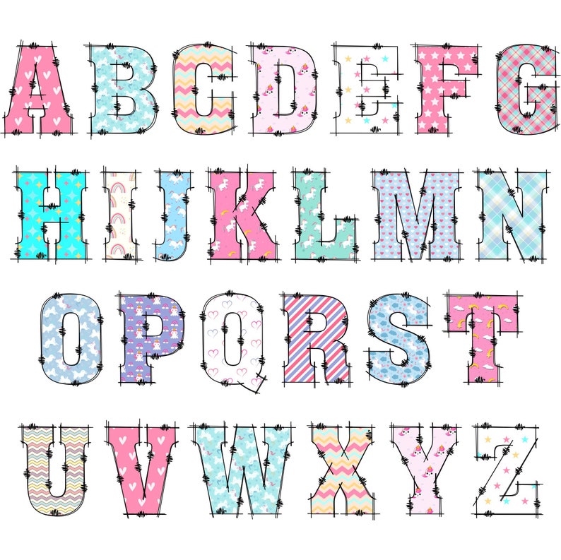 Unicorn Alphabet PNG Doodle Alphabet Clip Art Transparent - Etsy