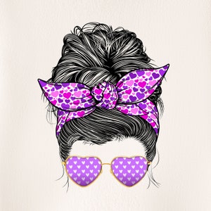 PNG Messy Bun, Mom Life, Bandana Bow Head, Violet Bandana, Valentine, Valentines Messy Bun, Opaska na głowę, Messy Bun, Messy Bun 8MB