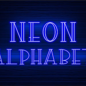 Neon Glow-effect alfabet PNG-illustraties Letters Lettertype Instant downloadbestanden Blue Halo Light, neon Blue 3N