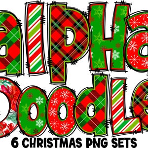 Christmas Alphabet PNG, Merry Christmas, Christmas Letters, Alpha Doodle, PNG Letters, Christmas Doodle, Bundle, Alpha Pack 48AP