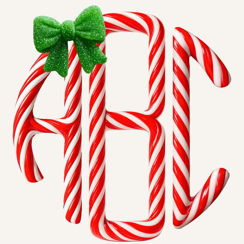 Christmas Candy Cane Monogram , Round Monogram PNG, Coquette Monogram ...