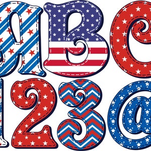 Faux Applique Independence Day Letters PNG, Doodle Letters, 4th of July Letters, Patriotic Alphabet, US Flag Letters, Sublimation, 3HX