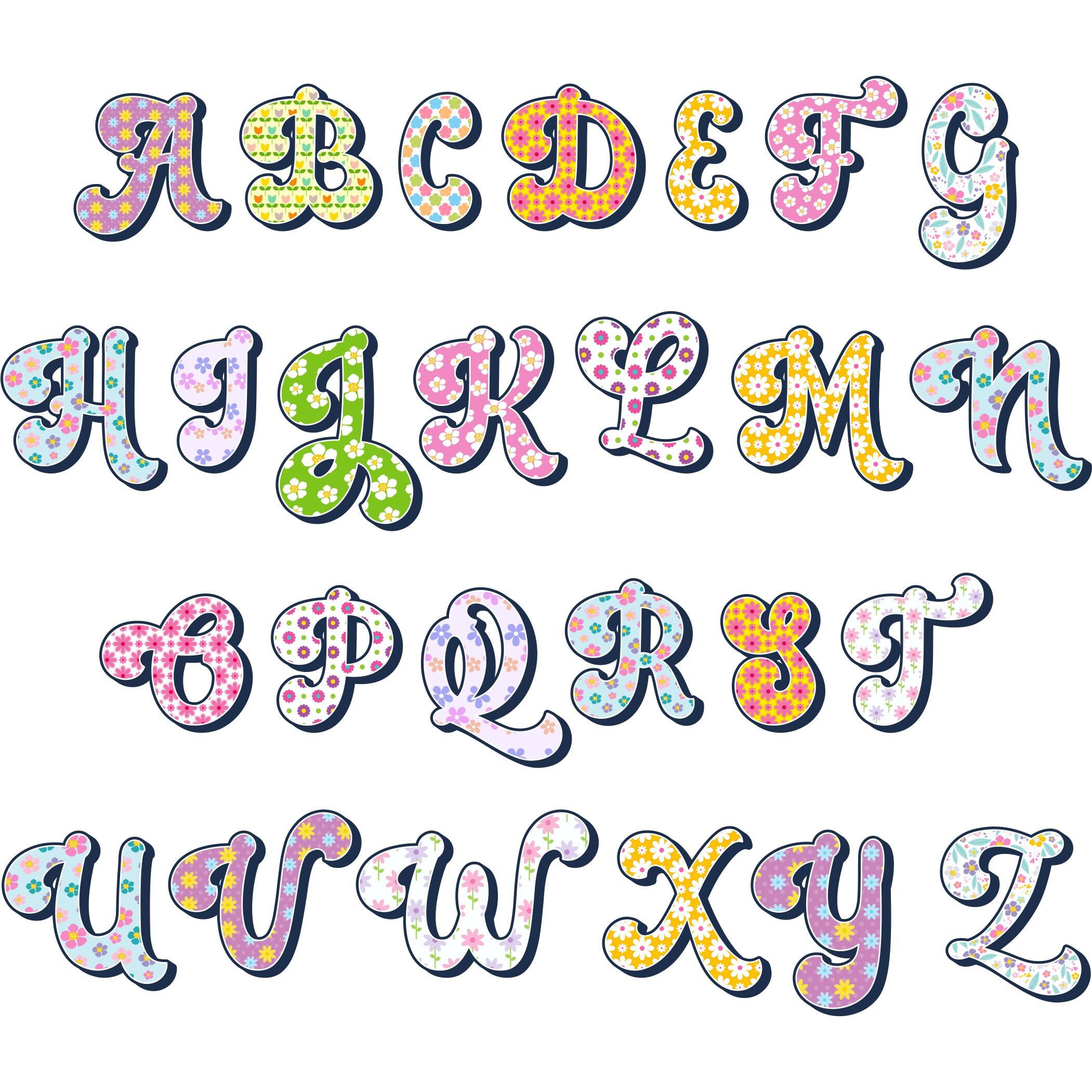 Retro Spring Alphabet PNG, Alphabet Clip Art, Doodle Flowers, Doodle ...