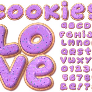 Letras 3D de galletas PNG, Alfabeto de galletas prediseñado, PNG, Letras de dulces, Letras de galletas glaseadas, Alfabeto de galletas moradas, Violeta 8AT