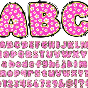BUNDLE Spring Floral Alphabet PNG, Chubby Alpha Doodle, Doodle Flowers ...