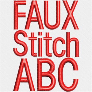 May include: Red faux stitch font letters spelling "FAUX Stitch ABC".