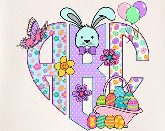 Easter Monogram PNG, Easter Letters, Easter Doodle, Easter Eggs, Alpha Easter, Doodle Letters, Sublimation, Clipart, Monogram 40MH
