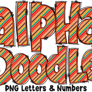 Fall Autumn Letters & Numbers PNG, Alpha Doodle, PNG Letters, Fall Doodle, Doodle Letters, Striped Letters, Sublimation, Alpha Pack 31AP