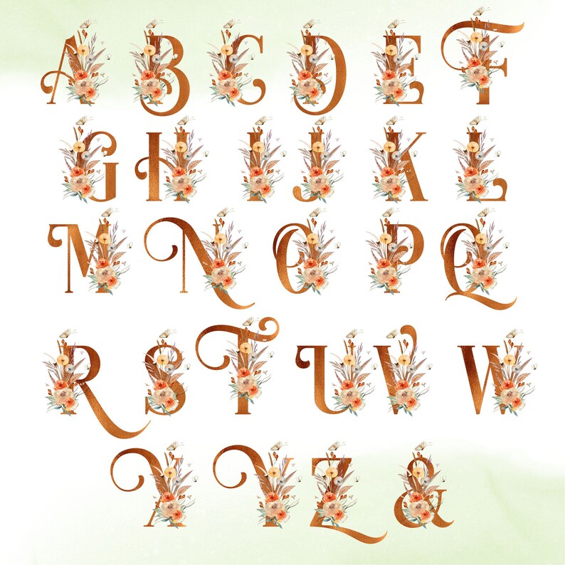 Bundle Watercolor Flowers Alphabet PNG Fall Floral Alphabet | Etsy