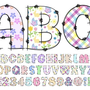 Easter Alphabet PNG, Alphabet Clip Art, PNG, Doodle Easter, Doodle Letters PNG, Easter Letters, Sublimation, Flowers Butterflies 64B