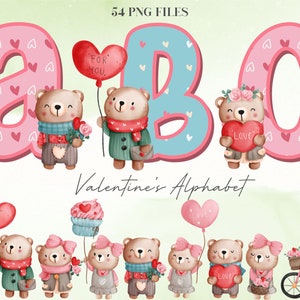 Letras del día de San Valentín PNG, Alfabeto de amor, Doodle Valentines, Cartas de amor, Alfabeto de San Valentín, Osos de peluche, Sublimación, 40