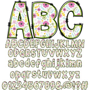BUNDLE Spring Floral Alphabet PNG, Doodle Alpha, Doodle Flowers, Doodle ...