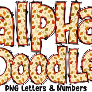 Fall Autumn Letters & Numbers PNG, Alpha Doodle, PNG Letters, Fall Doodle, Doodle Letters, Autumn Letters, Sublimation, Alpha Pack 31E
