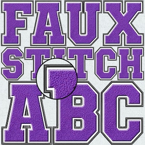 Purple Faux Embroidery Chenille Letters, Faux Chenille Patch, Faux Chenille Letters, Varsity, College, Faux Stitched PNG, Faux Stitch, 13FS