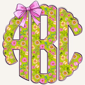 Spring Circle Scalloped Monogram PNG, Preppy Monogram, Scalloped Monogram, Coquette Monogram, Flowers, Floral Monogram, Spring Monogram 2CS