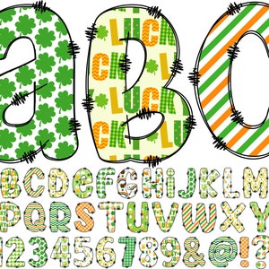 St Patrick&#39;s Day Letters PNG, Shamrock Alphabet Clip Art, Doodle, St Paddy&#39;s Letters, St. Patty&#39;s Day Alphabet, Green Clovers 52A