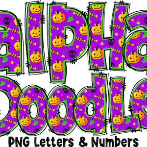 Halloween Alphabet PNG, Halloween, Halloween Day, Alpha Doodle, PNG Letters, Halloween Doodle, Sublimation, Spooky Letters, Alpha Pack 24AP