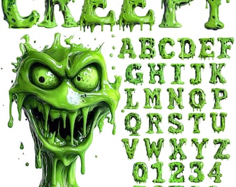 Halloween Creepy Alphabet PNG, Slime Alphabet Clip Art, Transparent PNG, Gooey Halloween Letters, Witch Uppercase Alphabet Green Letter 49GR