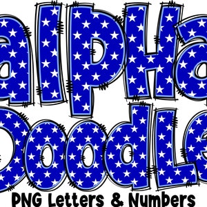 Patriotic Letters & Numbers PNG, Alpha Doodle, PNG Letters, 4th of July Doodle, Doodle Letters PNG, Sublimation, Alpha Pack 13AP