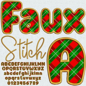 Faux Embroidery Christmas Letters, Christmas Alphabet PNG, Faux Stitch Letters, Alpha Doodle, Plaid Stitched, Christmas, Faux Stitch, 4EM