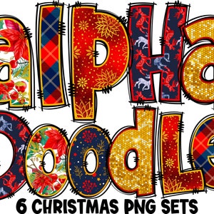 Christmas Alphabet PNG, Christmas Letters, Christmas Doodle, PNG Letters, Christmas Doodle, Sublimation, Christmas Bundle, Alpha Pack 49AP
