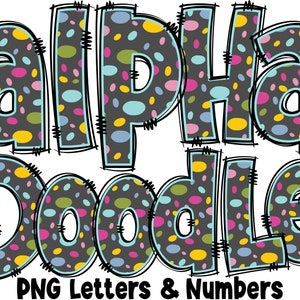 Polka Dot Buchstaben und Zahlen PNG, Alpha Doodle, PNG Buchstaben, Polka Dot Doodle, Doodle Buchstaben, Frühlingsbuchstaben, Sublimation, Alpha Pack 5AP