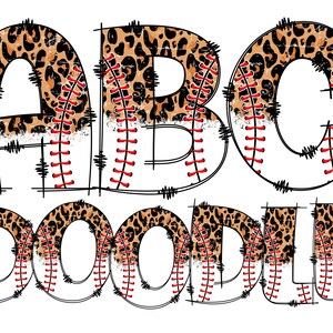 Puede incluir: ABC Doodle con un diseño de estampado de leopardo y costuras de béisbol.