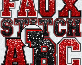 Faux Embroidery Sequin Letters BUNDLE, Faux Sequin Patch, Faux Sequin Letters, Alpha Doodle, College, Stitched Alpha PNG, Faux Stitch, 9FS