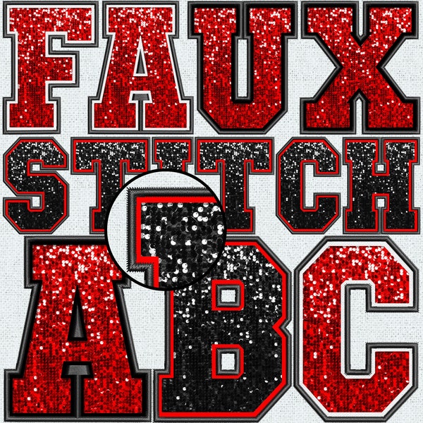 Faux Embroidery Sequin Letters BUNDLE, Faux Sequin Patch, Faux Sequin Letters, Alpha Doodle, College, Stitched Alpha PNG, Faux Stitch, 9FS