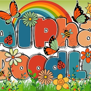 BUNDLE Retro Boho Floral Alphabet PNG, Chubby Alpha Doodle , Retro Doodle, Doodle Letters PNG, Spring Letters, Alpha Doodle 12AB